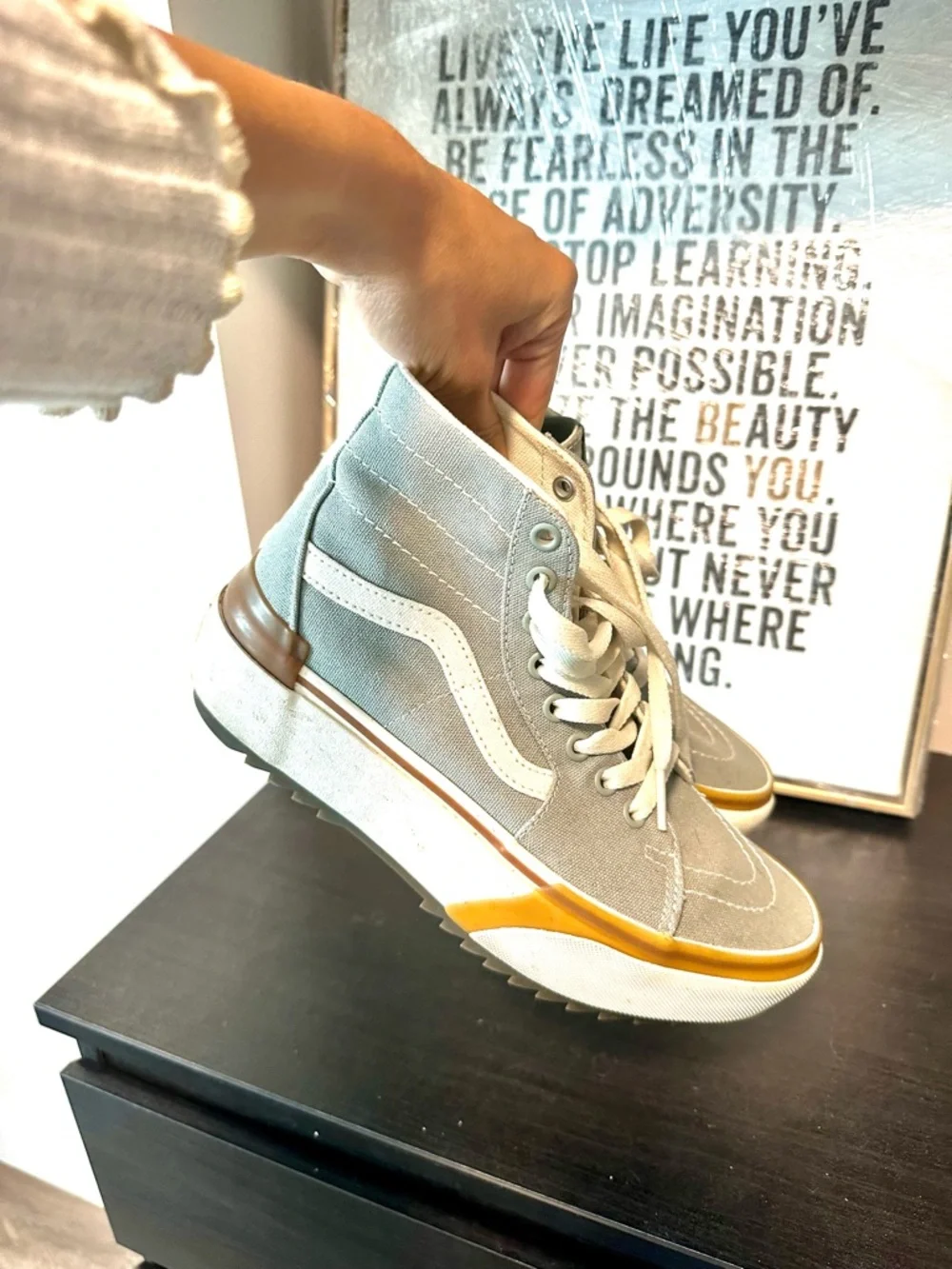 Vans Off The Wall Light Gray & White High-Top Sneakers - Picture 2 of 5